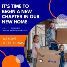 an advertisement for movers moving in to their new home