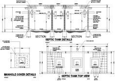 an architectural drawing showing the details and sections for a tank top view, with instructions to each section