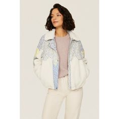 Off-white floral faux shearling (100% Polyester).  Lining (97% Polyester, 3% Spandex).Trim (100% Rayon).Jacket. Long sleeves. High neck. Front zipper closure. 23" from shoulder to hemline. Imported. Patch Jacket, Cozy Jacket, Flower Patch, Patches Jacket, Rent The Runway, Jacket Long, Closet Designs, Blank Nyc, Front Zipper