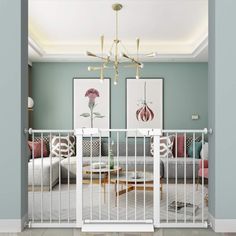 an open door leading to a baby's room with two cribs in it