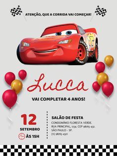 the cars birthday party flyer is shown