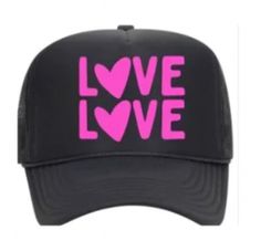 Trucker Hat - Black/Hot Pink Love Love - Runway Athletics Colorful Hats, Pink Letters, Black Trucker Hat, Colorful Hat, Pink Letter, Black Hot Pink, Pink Love, Love Love, Terry Cloth