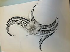 a drawing of a flower and a crescent with an ornament on the side