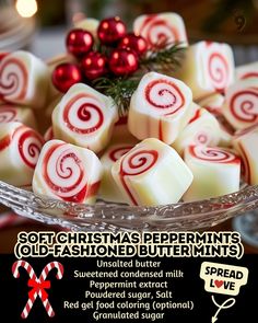 christmas peppermints old - fashioned butter mints in a glass bowl with candy canes