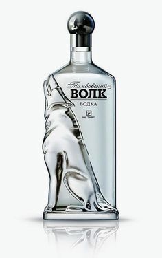 a bottle of vodka with a dog on the front and bottom part of it's body