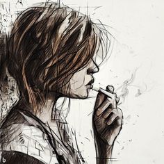 detailed sketch lonely woman smoking against concrete wall Ciggerate Draw, Ciggerate Drawing, Smoker Aesthetics, Side View Drawing, Automatic Drawing, Profile Drawing, Woman Sketch, Grunge Art, Nike Wallpaper