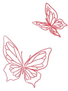 two red butterflies flying side by side on a white background, one is drawn in the shape of a butterfly