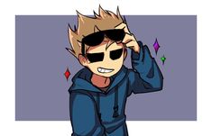 a drawing of a person wearing sunglasses and a hoodie with spikes on his head