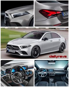 four different views of the interior and exterior of a mercedes benz cla coupe car