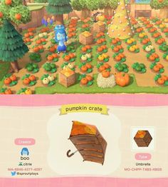 an animal crossing game with pumpkins on the ground and in the background, there is a