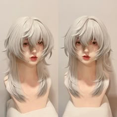 Vtuber Hair Layers, Long Blonde Hair Drawing, White Hair Ideas, White Hair Wig, Character Hairstyles, Oc Hair, White Wig, Anime Cosplay Makeup, Hair References