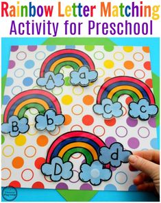 a rainbow letter matching activity for preschool to practice the abc and d word recognition skills