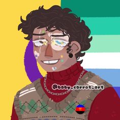 a digital painting of a man wearing glasses and a sweater with the colors of the american flag in the background