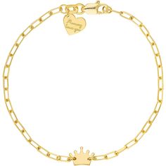 Olas d'Oro 6 Bracelet - 14K Yellow Gold Kid's Paper Clip Chain Bracelet with Crown Elegant Link Charm Bracelet, Adjustable Gold Charm Bracelet In Sterling Silver, 14k Gold Charms Bracelet Fine Jewelry, Elegant Gold Plated Bracelets With Charms, Elegant 14k Gold Charm Bracelet, Gold Charms Bracelet Fine Jewelry, Fine Jewelry Yellow Gold Charm Bracelet, Yellow Gold Charm Bracelet Fine Jewelry, Yellow Gold Fine Jewelry Charm Bracelet