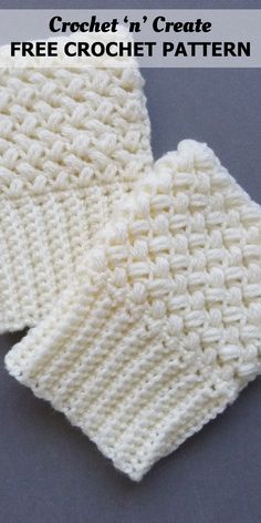 two white crochet mitts sitting next to each other