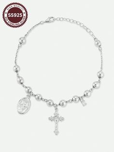 Celebrate faith and style with our 14K Gold Plated 925 Sterling Silver Cross and Virgin Mary Charm Beaded Bracelet! This stunning piece features beautifully crafted beads, complemented by a delicate cross and Virgin Mary charm, symbolizing protection and devotion. Perfect for any occasion, it adds a meaningful touch to any outfit, whether you're dressing up for a special occasion or keeping it casual. Lightweight and versatile, this bracelet can be worn alone for a simple statement or stacked with other favorites for a trendy layered look. Embrace your spirituality with elegance and flair in this beautiful accessory!

BASE METAL: 925 Sterling Silver
CHAIN LENGTH: Approx. 17cm with 3cm extension
CLOSURE: Lobster Clasp
STONE TYPE: Cubic Zirconia14K Gold Plated 925 Sterling Silver Cross And V Charm Beaded Bracelet, Watches Women Fashion, Cross Bracelet, Bead Charm Bracelet, 925 Sterling Silver Chain, Sterling Silver Cross, Silver Cross, Christmas Wishlist, Virgin Mary