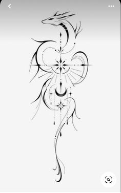 the back side of a tattoo design, with an arrow and swirls on it