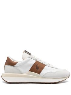 white/camel brown panelled design mesh panelling suede panelling leather trim front lace-up fastening contrasting branded heel counter logo patch at the tongue signature Polo Pony motif branded insole branded insole partial lining chunky rubber sole Classic Low-top Sneakers With Leather Trim, White Calf Leather Sporty Sneakers, Sporty White Calf Leather Sneakers, Classic Sneakers With Leather Trim And Round Toe, White Leather High-top Sneakers With Rubber Waffle Outsoles, Classic Sneakers With Leather Trim, Sporty White Sneakers With Rubber Heel Cap, Leather Lace-up Sneakers, Classic Leather High-top Sneakers With Translucent Outsole