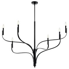 a black chandelier with five lights hanging from it's center point and four arms