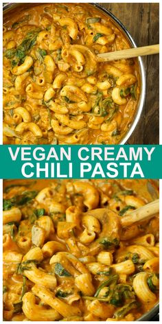 vegan creamy chili pasta with spinach and cheese is an easy, healthy meal