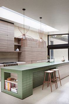 the kitchen is clean and ready to be used as a dining room or office area