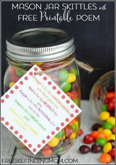 mason jar skittles with free printable poem for kids to use in the classroom