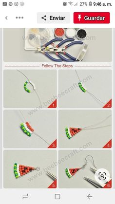 the instructions to make beaded necklaces with beads and scissors are shown in this screenshot