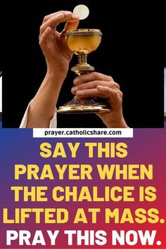 someone holding a chalice in their hand with the caption pray this now, say this