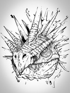 a drawing of a dragon with spikes on its head