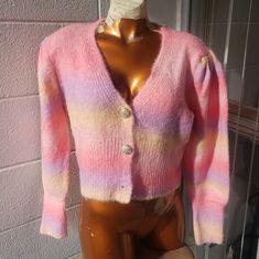 Ciao Milano Puff Sleeve Rainbow Cardigan Size M. In Multicolor Pink, Orange, And Purple,With Gold Toned Buttons, And Girly Cotton Candy Or Spumoni Look, Gives Loveshakfancy Vibes. Brand New With Tags. $40-0124 Questions? Leave A Comment Below! Cute Pink V-neck Outerwear, Ciao Milano, Rainbow Cardigan, Orange And Purple, Pink Orange, Cotton Candy, Pink And Orange, Puff Sleeve, Sweaters & Cardigans