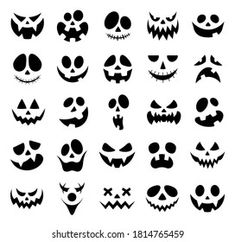 halloween pumpkins and jack o lantern faces silhouettes set on white background for decoration or design