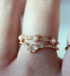 Ophelia Freshwater Pearl Gold Vermeil Ring, Alternative Wedding Gold Band, Dainty Stacking Ring, Celestial Gift for Her - Etsy Delicate Gold Stackable Rings With Diamond Accents, Delicate Stackable Rings With Diamond Accents, Delicate Gold Stackable Rings With Rose Cut Diamonds, Elegant Jeweled Wedding Rings, Delicate Stackable Rings With Rose Cut Diamonds, Gold Pearl Ring With Rose Cut Diamonds, Exquisite Gold Pearl Ring For Wedding, Delicate Wedding Stackable Rings With Diamond Accents, Wedding Delicate Stackable Rings With Diamond Accents