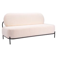 a white couch sitting on top of a metal frame