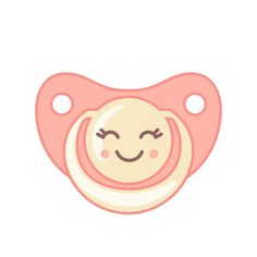 a pink pacifier with a smiling face on it's side and eyes closed