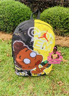 a back pack with an image of a cartoon character on it