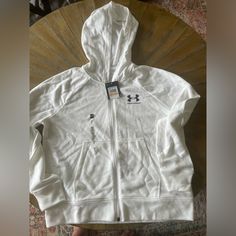 Under Armour Women’s Rival Hoodie Nwt Size Small White Fleece Athleisure Outerwear, White Fleece Outerwear With Drawstring Hood, White Fleece Hooded Sportswear Jacket, White Fleece Hooded Jacket With Adjustable Hood, White Fleece Outerwear With Adjustable Hood, White Fleece Hooded Jacket With Double-lined Hood, White Fleece Sweatshirt For Outdoor, Outdoor White Fleece Sweatshirt, White Sportswear Sweatshirt For Outdoor