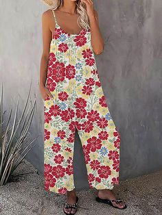 Women Retro Flower Printed Loose Wide Leg Playsuit Summer Sleeveless Casual Vest Romper Fashion Ladies Jumpsuit Streetwear Summer Sleeveless Printed Jumpsuit, Sleeveless Floral Print Jumpsuits And Rompers For Beach, Casual Sleeveless Floral Print Jumpsuits And Rompers, Sleeveless Multicolor Jumpsuits And Rompers With Pockets, Multicolor Sleeveless Jumpsuit With Pockets, Multicolor Sleeveless Jumpsuits And Rompers With Pockets, Summer Floral Print Jumpsuit Overall, Summer Floral Print Jumpsuits And Rompers, Summer Floral Print Overall Jumpsuits And Rompers