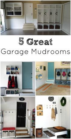 garage mudrooms with the words 5 great garage mudrooms