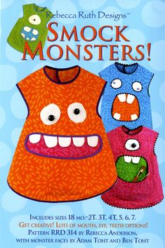 an advertisement for a children's clothing line with three monsters on the front and back