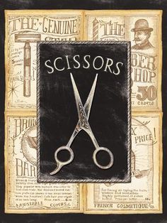 scissors are on display in a black frame