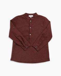 Get ready to stand out in our Pereprine shirt in a burgundy faux-uni! This elegant long-sleeved shirt features a classic mandarin collar and is crafted from luxurious fabric, making it a true everyday staple. The soft cotton fabric ensures comfort, while the mother-of-pearl button placket adds a timeless touch. Perfect for any occasion, this shirt can be paired with our matching shorts or trousers to complete a charming and stylish look. Ideal for both casual and dressy events, the Pereprine shirt combines sophistication and comfort for your little one's wardrobe. Mandarin Collar Shirt, Shirt Elegant, Baby Boy Shirts, Girls Special Occasion Dresses, Christening Gowns, Fabric Making, Collar Shirt, Mother Of Pearl Buttons