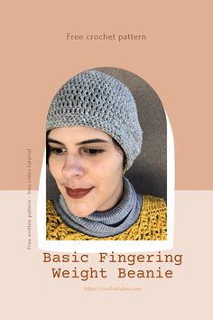 Female wearing a grey fingering weight crochet beanie. Crochet Hat Fingering Weight Yarn, Finger Weight Crochet Patterns, Crochet Fingering Weight Yarn Pattern, Fingering Weight Crochet Patterns, Fingering Yarn Crochet Patterns, Fingering Weight Yarn Patterns Crochet, Basic Crochet Hat, Crotchet Beanies, Crochet It