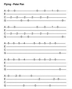 the guitar chords for flying - peter pan, written in black and white on paper