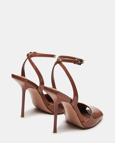 LILAC Camel Patent Square-Toe Strappy Heel | Women's Heels – Steve Madden Lilac Heels, Preppy Luxury, Modern Preppy, Elegant Heels, Beautiful Heels, Chic Shoes, Tan Heels, Women's Heels, 5 Inch Heels