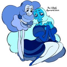 an image of two cartoon characters with blue hair, one is hugging the other's face