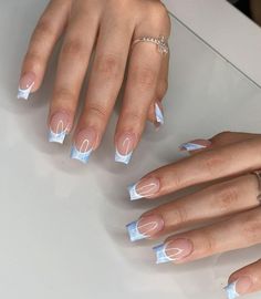 60 Blue French Tip Nail Color Combinations for Summer Ball Nails, Girly Nails, Sneaker Ball, Unghie Sfumate, Girly Acrylic, Baby Blue Nails, Square Nail Designs, Prom 2024, Blue Acrylic Nails