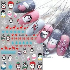 1. Festive 3D nail stickers featuring Santa Claus and snowmen, perfect for adding a touch of holiday cheer to your manicure. 2. Detailed Christmas-themed nail art decorations, including relief snowflakes and leaves, to elevate your nail look for the holiday season. 3. Bright and colorful nail stickers featuring cartoon characters like Santa Claus and snowmen, sure to bring a smile to your face. 4. Intricate snowflake and leaf nail stickers that add a festive touch to your nails, perfect for Christmas parties and gatherings. 5. Elevate your nail art game with these unique Christmas series nail stickers, designed for easy application and long-lasting wear. Color: F891. Penguin Nail Art, Santa Nail Art, Penguin Nails, Animal Nail Designs, Santa Nails, New Years Nail Art, Skull Nails, Christmas Nail Stickers, Winter Manicure