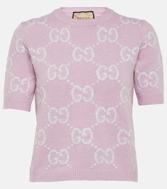 GG wool top in pink - Gucci | Mytheresa Gucci Sweater, Gucci Outfits, Wool Top, Jacquard Sweater, Jacquard Knit, Shearling Jacket, Pink Sweater, Wool Sweaters, Cloth Bags