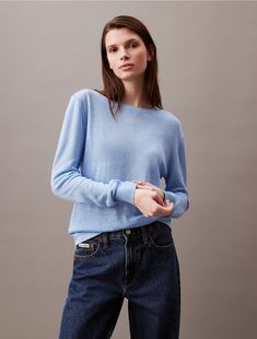 Lightweight and slightly sheer, this pullover sweater is crafted from a single-gauge linen blend for a fresh summer texture. Finished with a crewneck, subtle decorative stitching and a relaxed drape.  Material: 66% Linen, 34% Acrylic. Linen Blend, Pullover Sweaters, Calvin Klein, Crew Neck, Womens Tops