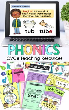 First grade phonics activities and word work centers with a teaching PowerPoint. Second Grade Phonics, 2nd Grade Phonics, Cvce Activities, Phonics Reading Passages, Phonics Centers, Word Work Centers, Powerpoint Lesson, Long Vowels, Grammar Activities